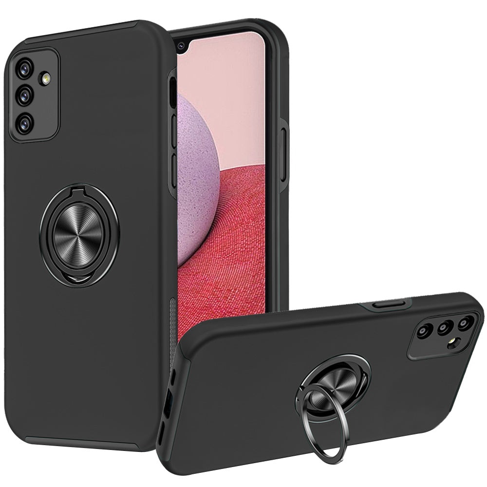 Samsung A14 5G CHIEF Oil Painted Magnetic Ring Stand Hybrid Case Cover - Black