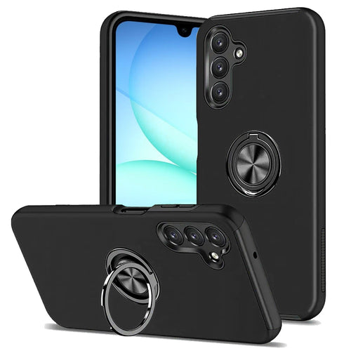 Samsung A17 5G CHIEF Oil Painted Magnetic Ring Stand Hybrid Case Cover - Black