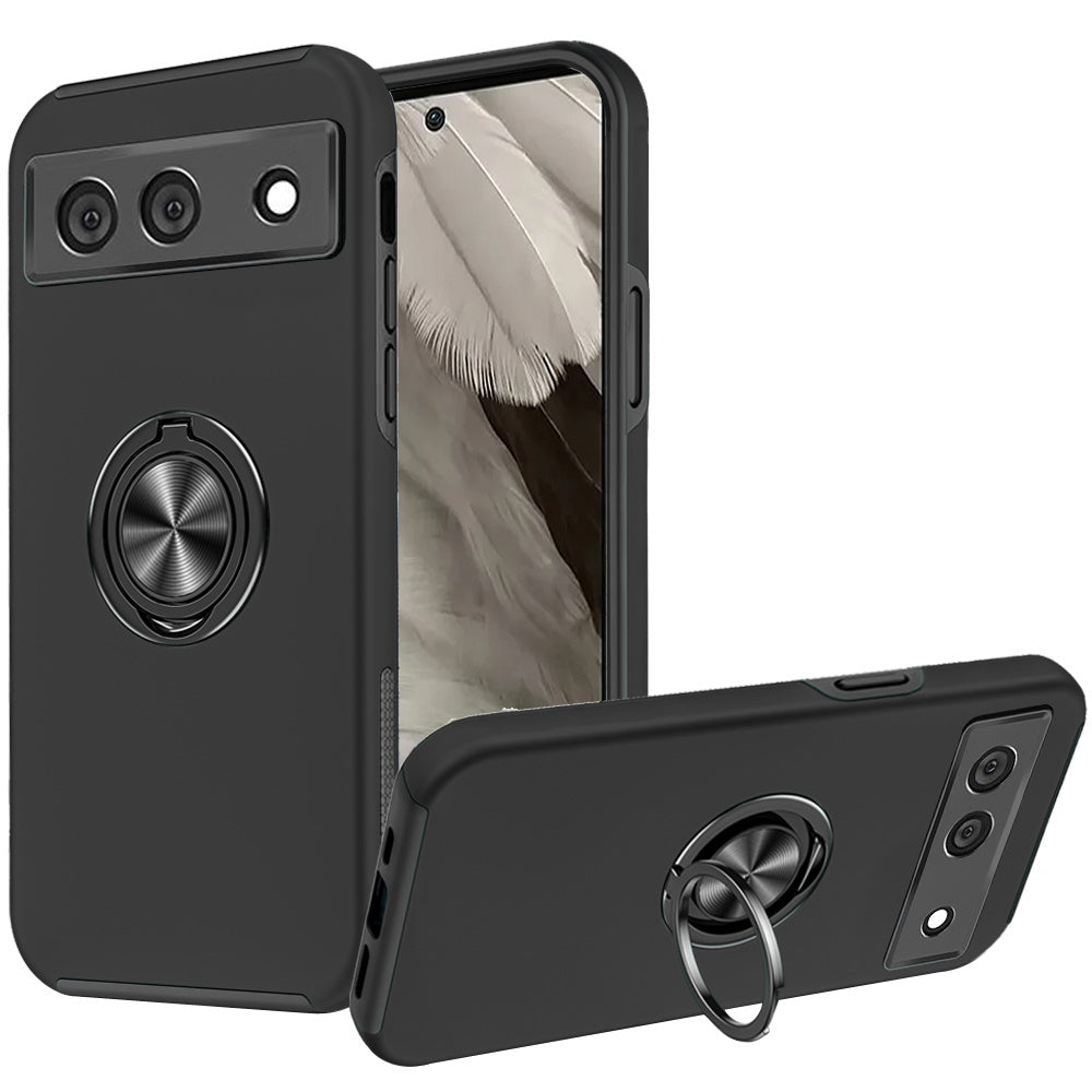 Google Pixel 7A 6.1" CHIEF Oil Painted Magnetic Ring Stand Hybrid Case Cover - Black
