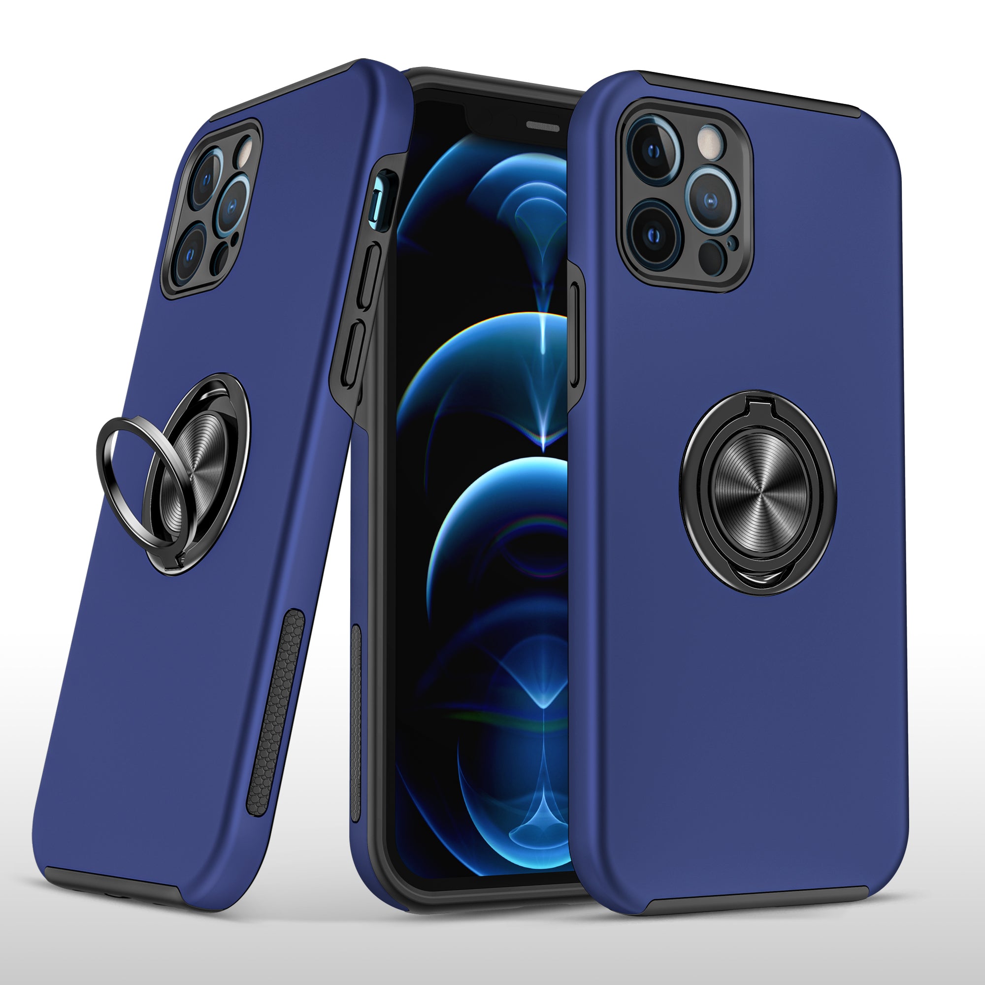 Apple iPhone 11 (XI6.1) CHIEF Oil Painted Magnetic Ring Stand Hybrid Case Cover - Dark Blue