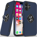 iPhone 16 6.1 inch CHIEF Oil Painted Magnetic Ring Stand Hybrid Case Cover - Dark Blue