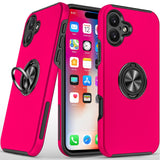 iPhone 16 6.1 inch CHIEF Oil Painted Magnetic Ring Stand Hybrid Case Cover - Hot Pink
