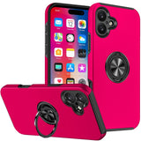 iPhone 16 6.1 inch CHIEF Oil Painted Magnetic Ring Stand Hybrid Case Cover - Hot Pink