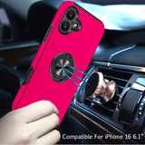 iPhone 16 6.1 inch CHIEF Oil Painted Magnetic Ring Stand Hybrid Case Cover - Hot Pink