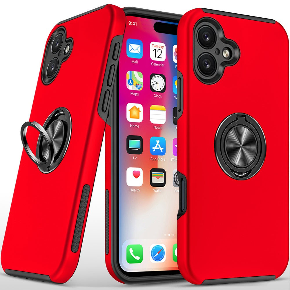 iPhone 16 6.1 inch CHIEF Oil Painted Magnetic Ring Stand Hybrid Case Cover - Red