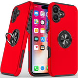 iPhone 16 6.1 inch CHIEF Oil Painted Magnetic Ring Stand Hybrid Case Cover - Red