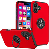 iPhone 16 6.1 inch CHIEF Oil Painted Magnetic Ring Stand Hybrid Case Cover - Red