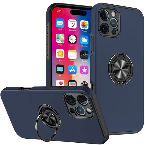 iPhone 16 Pro 6.3 inch CHIEF Oil Painted Magnetic Ring Stand Hybrid Case Cover - Dark Blue