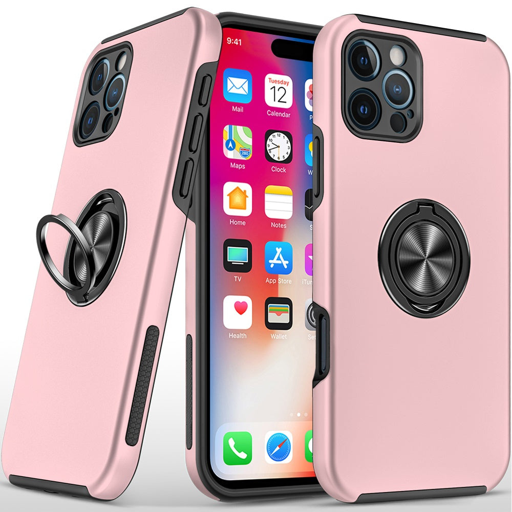iPhone 16 Pro 6.3 inch CHIEF Oil Painted Magnetic Ring Stand Hybrid Case Cover - Pink