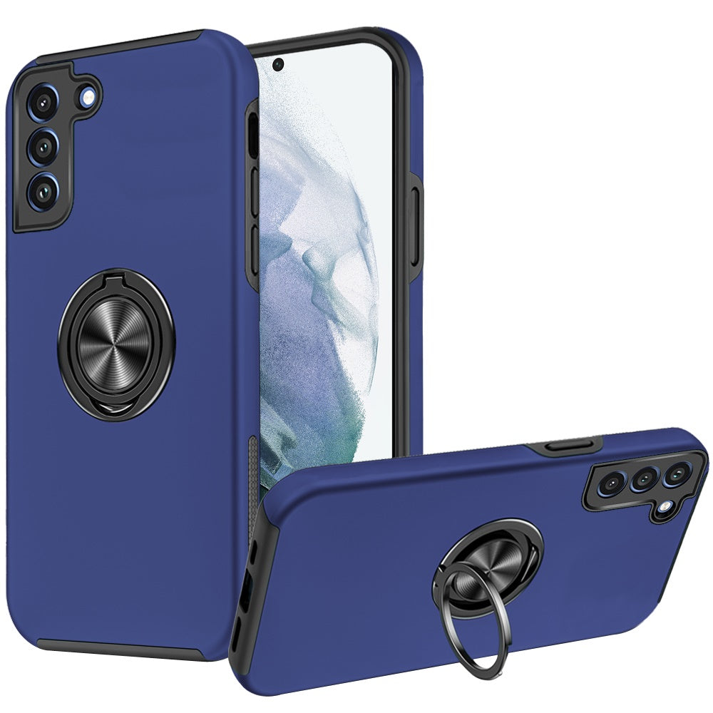 Samsung Galaxy S22 CHIEF Oil Painted Magnetic Ring Stand Hybrid Case Cover - Dark Blue
