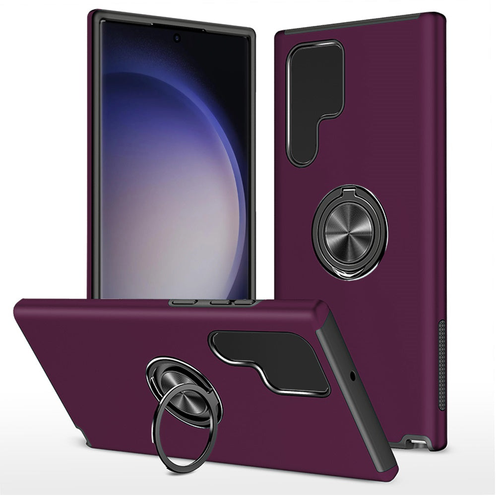 Samsung Galaxy s24 Plus CHIEF Oil Painted Magnetic Ring Stand Hybrid Case Cover - Dark Purple
