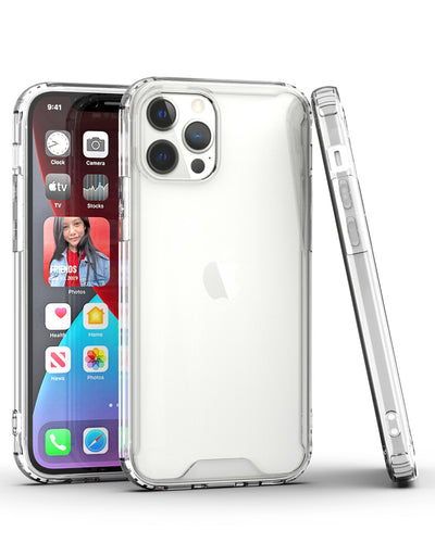 iPhone 12 & iPhone 12 Pro Colored Shockproof Transparent Hard PC TPU Hybrid Case Cover - Clear/Clear