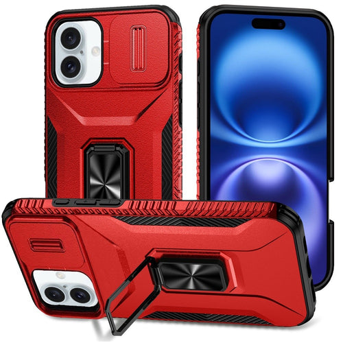 iPhone 17 Complete Magnetic Metal Ring Stand Camera Protection Hybrid - Red