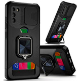 Samsung Galaxy S22 Ultra Multi-Functional Card Magnetic Ring Stand Hybrid Camera Case Cover - Black