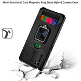 Samsung Galaxy S22 Ultra Multi-Functional Card Magnetic Ring Stand Hybrid Camera Case Cover - Black