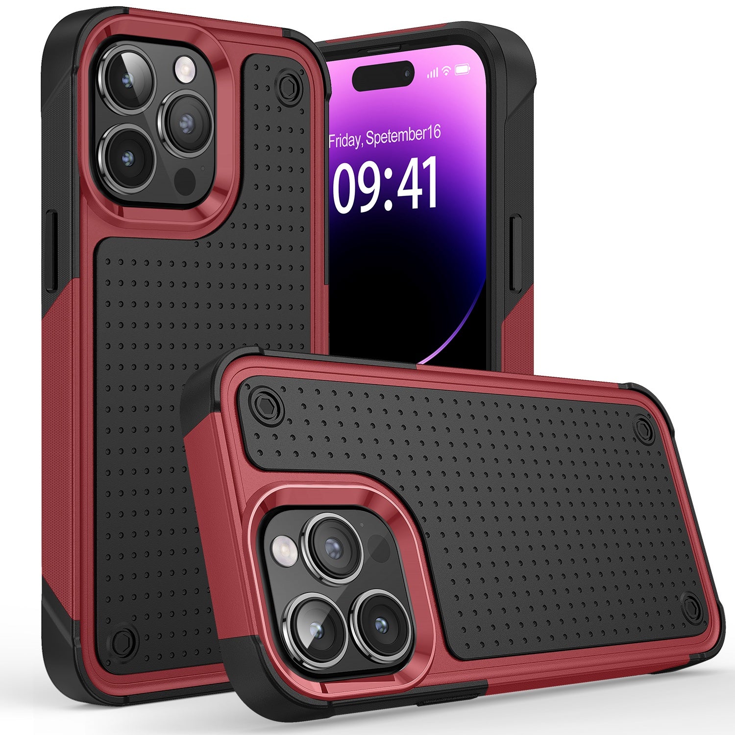 iPhone 15 DOT Thick Beautiful Hybrid Case Cover - Black/Red