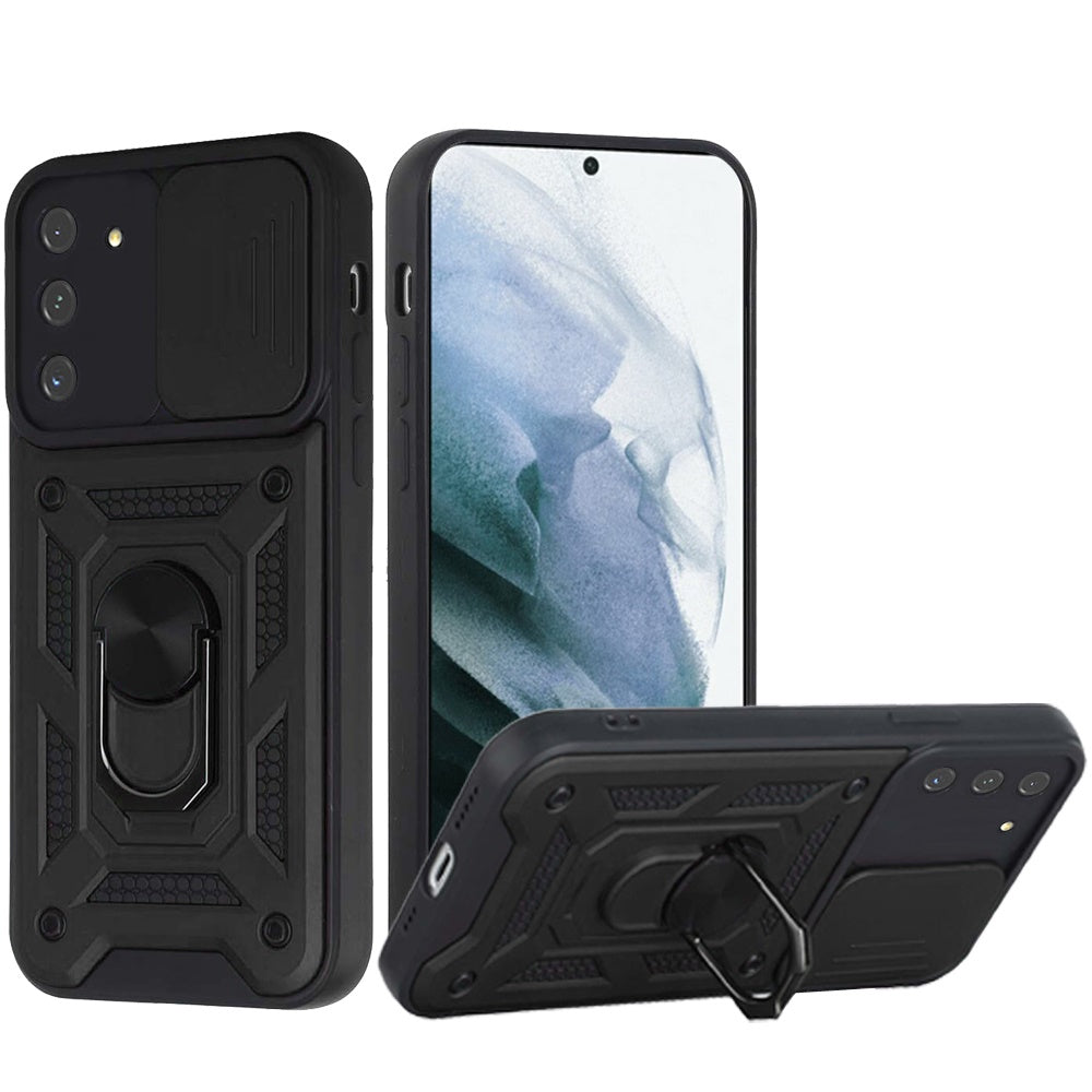 Samsung Galaxy S22 Ultra ELITE Camera Push Magnetic Ring Stand Hybrid Case Cover - Black