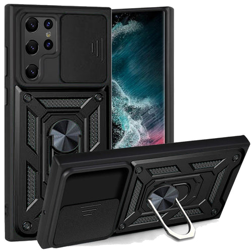 Samsung S23 Plus ELITE Camera Push Magnetic Ring Stand Hybrid Case Cover - Black