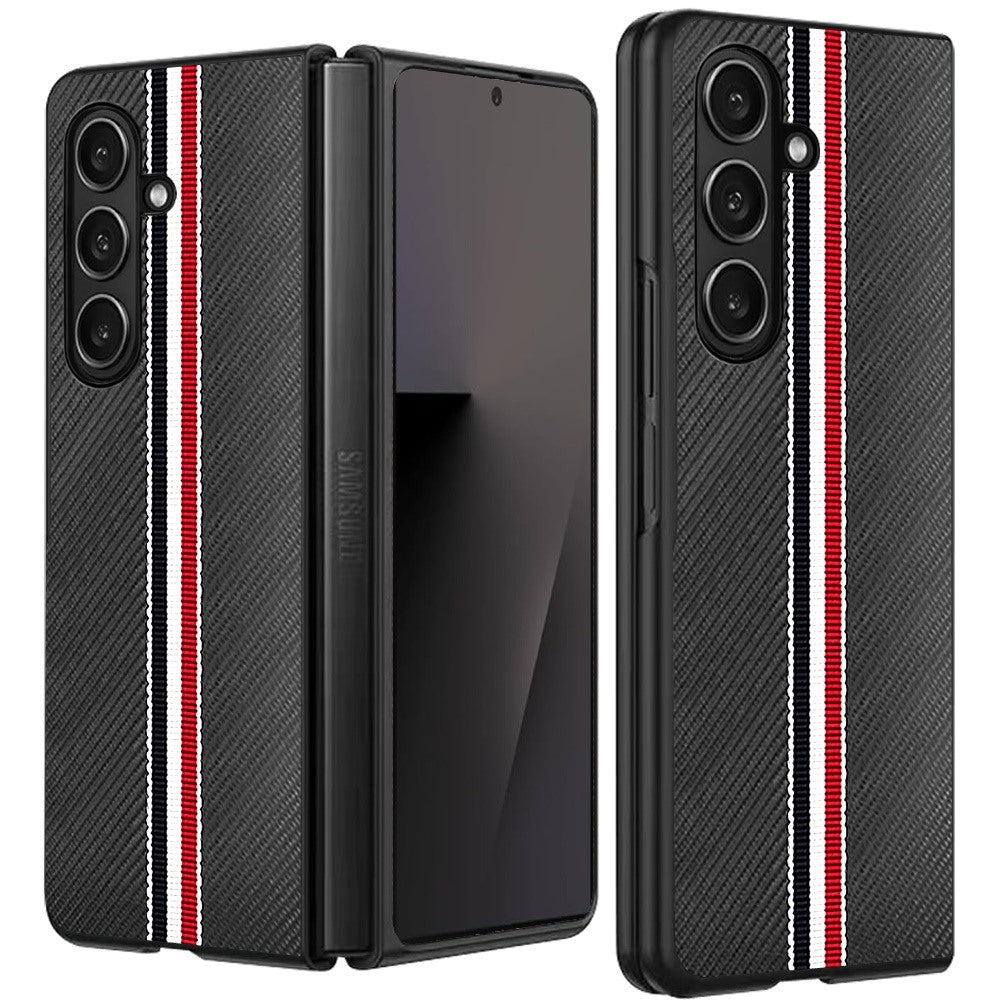 Samsung Z Fold 7 Velvet Fabric Flip Phone Premium PU Vegan Leather Cover Case - Black