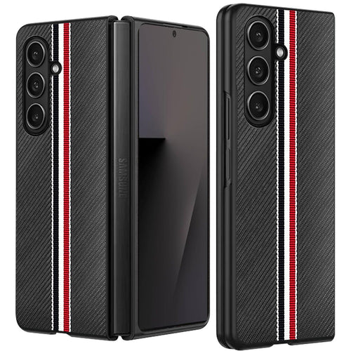 Samsung Z Fold 7 Velvet Fabric Flip Phone Premium PU Vegan Leather Cover Case - Black