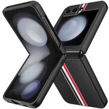 Samsung Z Flip 7FE / Flip 6 Velvet Fabric Flip Phone Premium PU Vegan Leather Cover Case - Black