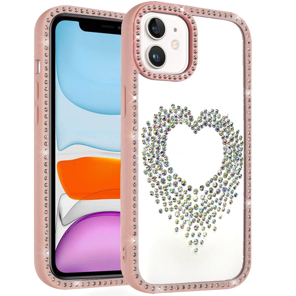 iPhone 11 (XI6.1) Beautiful ANGEL Hearts Glitter Shimmer Diamond Edged Hybrid Case - Pink