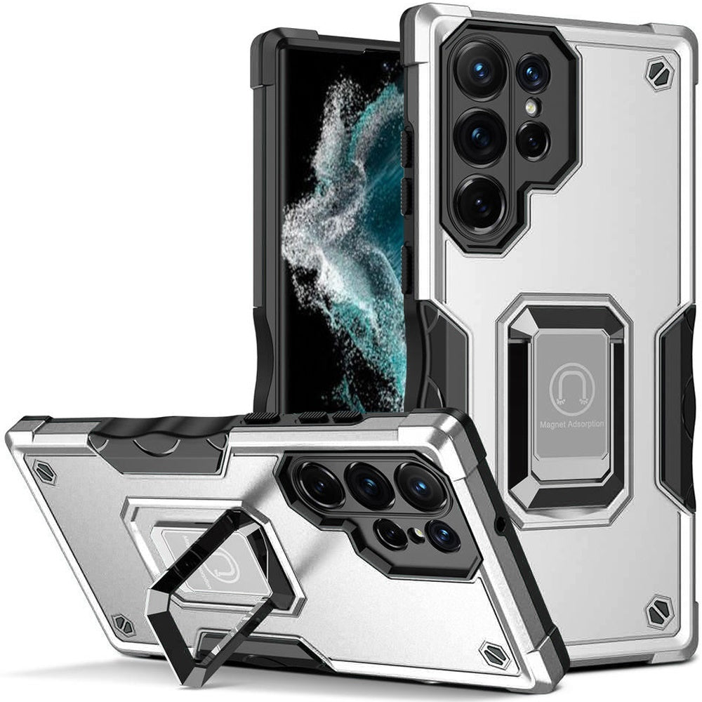 Samsung S23 OPTIMUM Magnetic Ring Stand Hybrid Case Cover - Silver