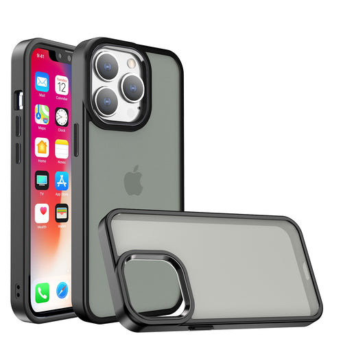 Apple iPhone 12 Pro Max 6.7 Polished Oil Thick Acrylic Metal Button Hybrid Case Cover - Black