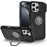 iPhone 16 Pro Max 6.9 inch Push Mount Friendly Camera Protective [Ring Stand] Hybrid Case - Black