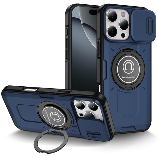 iPhone 16 Pro Max 6.9 inch Push Mount Friendly Camera Protective [Ring Stand] Hybrid Case - Dark Blue