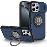 iPhone 16 Pro Max 6.9 inch Push Mount Friendly Camera Protective [Ring Stand] Hybrid Case - Dark Blue