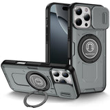 iPhone 16 Pro Max 6.9 inch Push Mount Friendly Camera Protective [Ring Stand] Hybrid Case - Gray