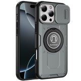 iPhone 16 Pro Max 6.9 inch Push Mount Friendly Camera Protective [Ring Stand] Hybrid Case - Gray