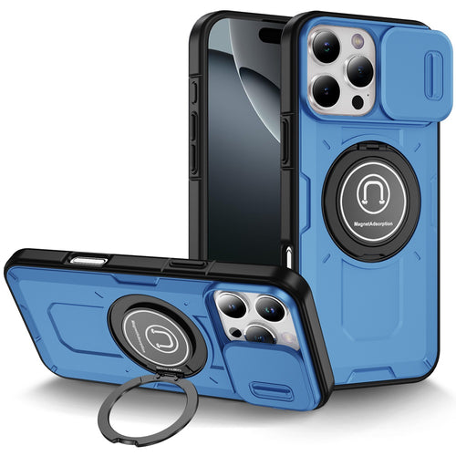 iPhone 16 Pro Max 6.9 inch Push Mount Friendly Camera Protective [Ring Stand] Hybrid Case - Light Blue