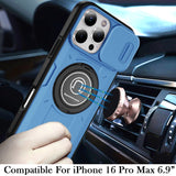 iPhone 16 Pro Max 6.9 inch Push Mount Friendly Camera Protective [Ring Stand] Hybrid Case - Light Blue