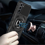 Samsung S23 FE 5G Robotic Hybrid with Magnetic Ring Stand Case Cover - Black