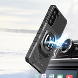 Samsung Galaxy S21 FE Robotic Hybrid with Magnetic Ring Stand Case Cover - Black