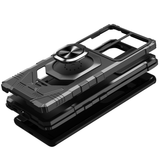 iPhone 12 & iPhone 12 Pro (Open Camera Hole) Robotic Hybrid with Magnetic Ring Stand Case Cover - Black