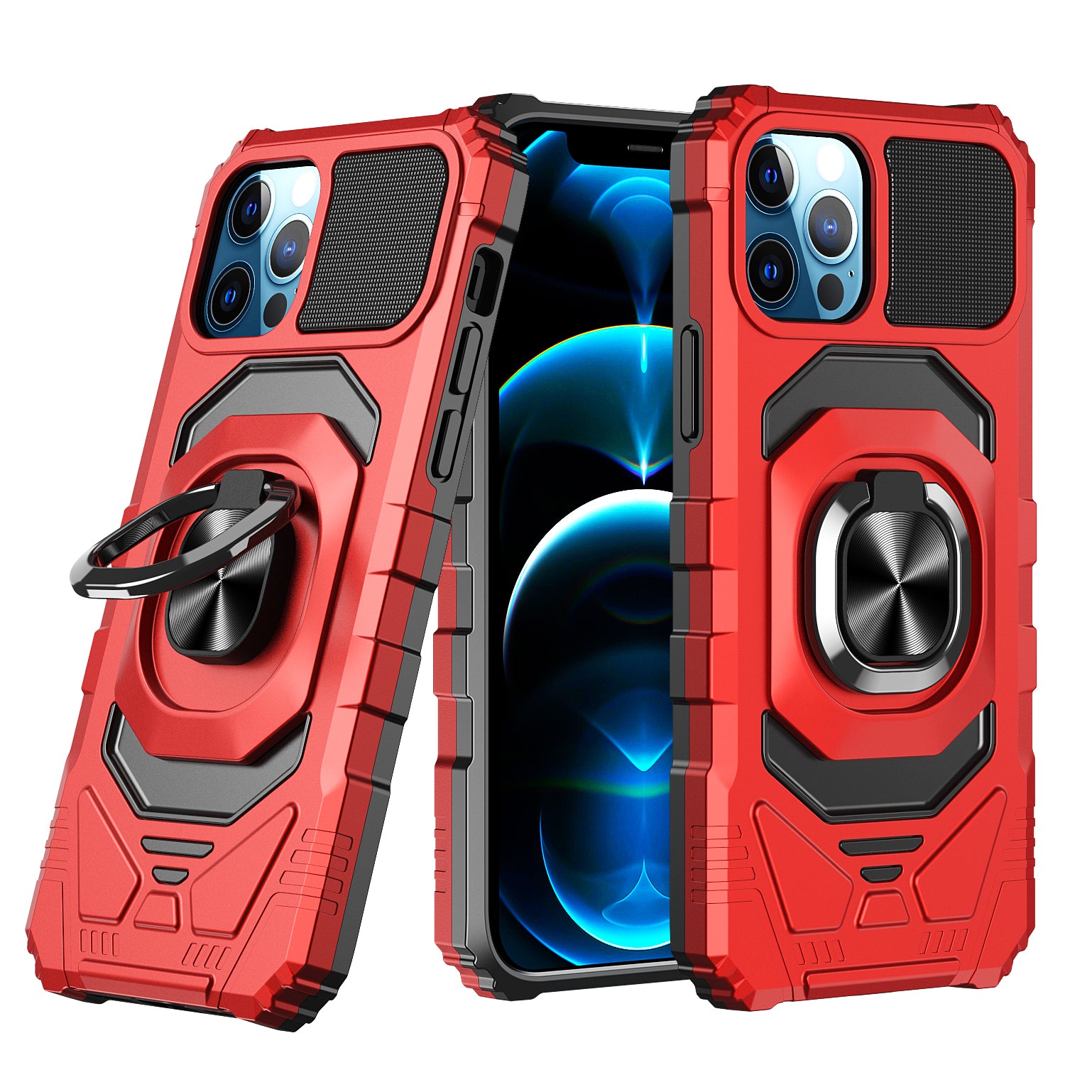 iPhone SE 3 (2022) SE/8/7 Robotic Hybrid with Magnetic Ring Stand Case Cover - Red