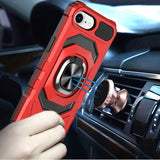 iPhone 16E (E edition) / SE4 (2025) Robotic Hybrid with Magnetic Ring Stand Case Cover - Red