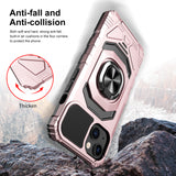 Apple iPhone 14 PRO 6.1" Robotic Hybrid with Magnetic Ring Stand Case Cover - Rose Gold