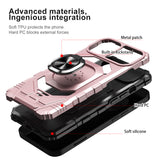 Apple iPhone 14 PRO 6.1" Robotic Hybrid with Magnetic Ring Stand Case Cover - Rose Gold