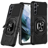 Samsung Galaxy S22 Robotic Hybrid with Magnetic Ring Stand Case Cover - Black