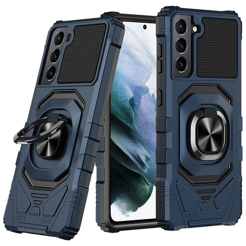 Samsung Galaxy S22 Ultra Robotic Hybrid with Magnetic Ring Stand Case Cover - Dark Blue