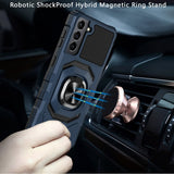 Samsung Galaxy S22 Ultra Robotic Hybrid with Magnetic Ring Stand Case Cover - Dark Blue