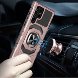 Samsung S23 Plus Robotic Hybrid with Magnetic Ring Stand Case Cover - Rose Gold