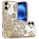 iPhone 17 Shimmer Glitter Floral Design Thick TPU Case Cover - Gold