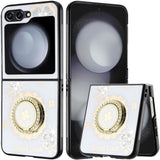Samsung Z Flip 7FE / Flip 6 SPLENDID Diamond Glitter Ornaments Engraving Case Cover - Good Luck Floral White