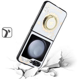 Samsung Z Flip 7FE / Flip 6 SPLENDID Diamond Glitter Ornaments Engraving Case Cover - Good Luck Floral White