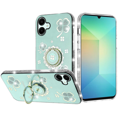 Samsung A06 Splendid Glitter with Diamonds All Around Edges Ring Stand - Teal